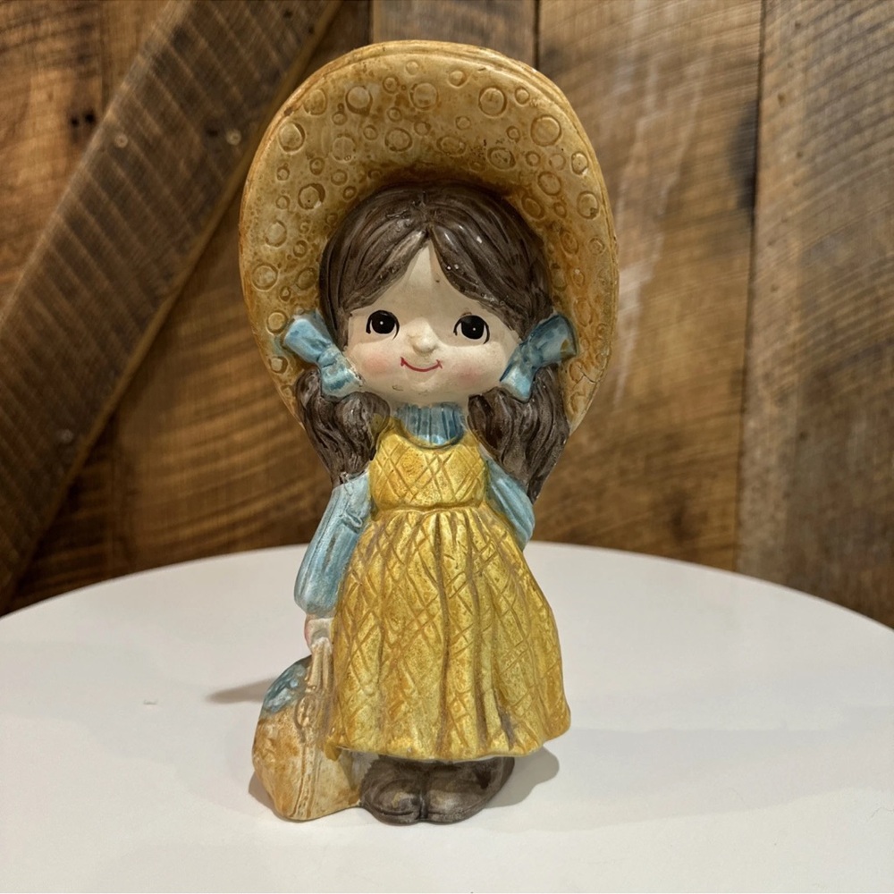 Vintage 1974 Chadwick Miller Adorable Girl Bank Yellow 8” Tall *No Stopper*